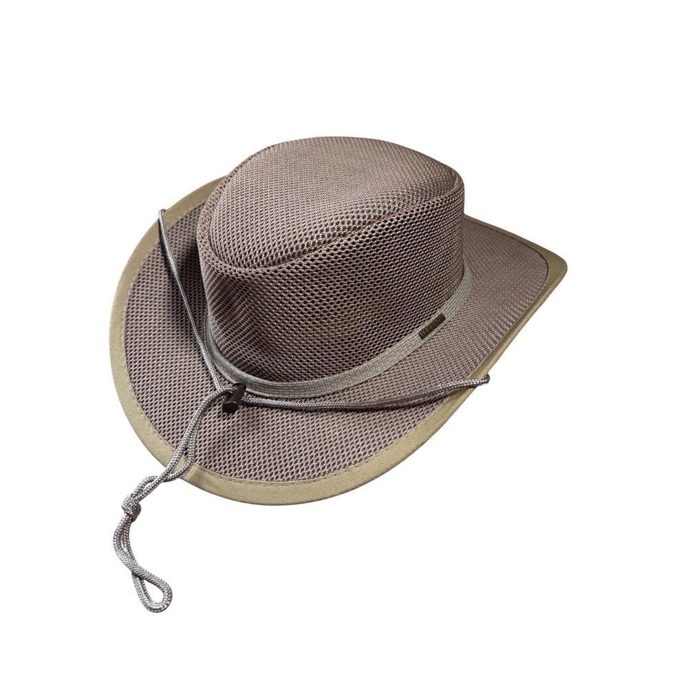 Stetson XL Mesh Safari Hat Khaki Brown XL Outdoor Hiking Sun Hat with Chin Cord
